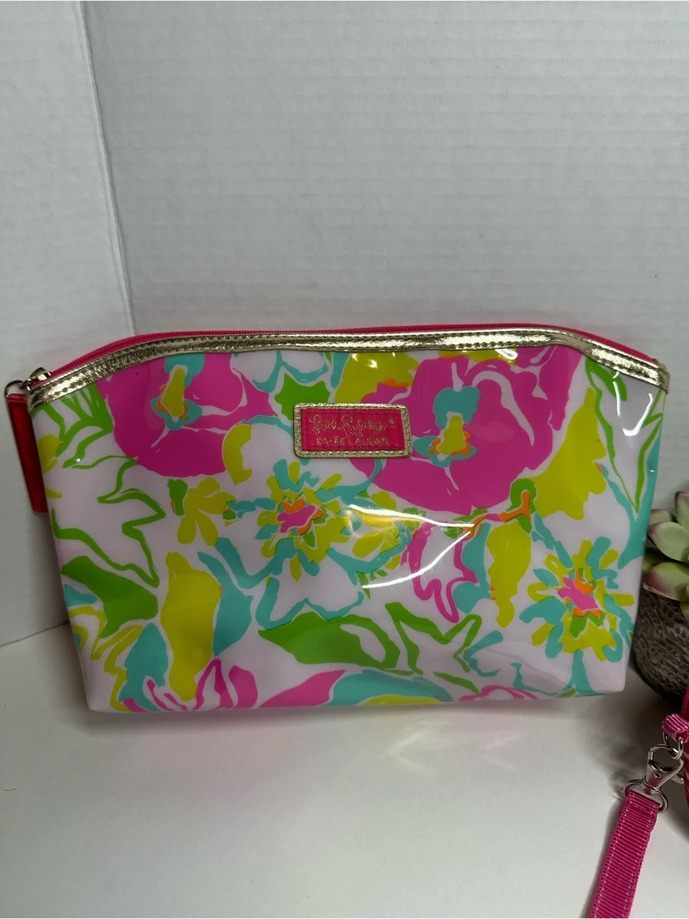 Lilly Pulitzer Floral Patent Cosmetic Pouch Set - Pink, Green & Blue